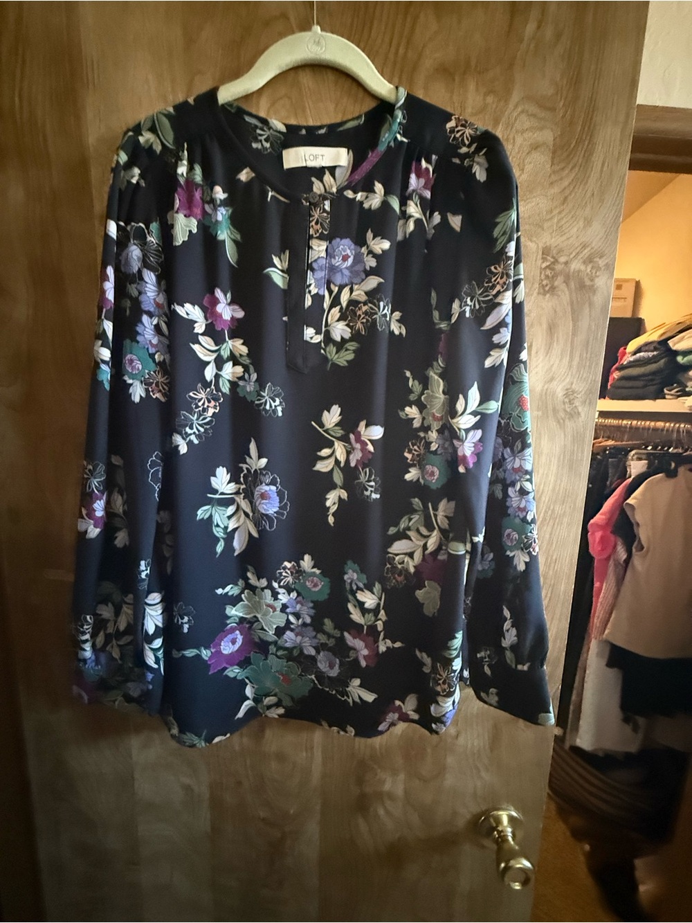 LOFT Black Floral Long-Sleeve Women’s Blouse